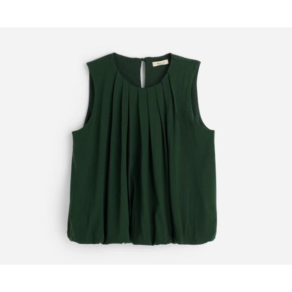 Madewell Sleeveless Crewneck Bubble Top XS Summit Green Pullover Stretch Cotton - Picture 4 of 9
